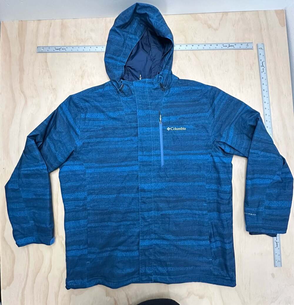 Columbia Omni-Tech Golden Grove Hooded Rain Jacket Blue Print